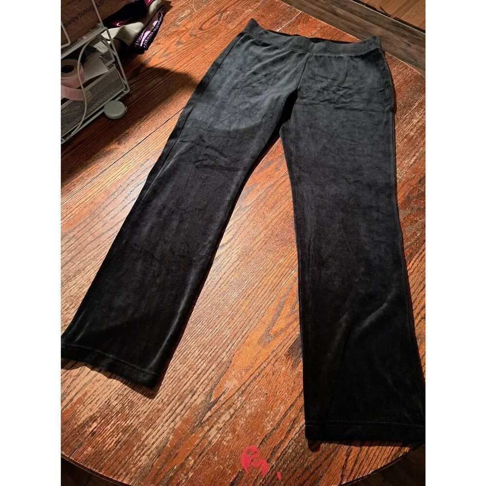 Karen Scott Sport PM Black Velour Elastic Waist Full-Length Pants Petite Medium